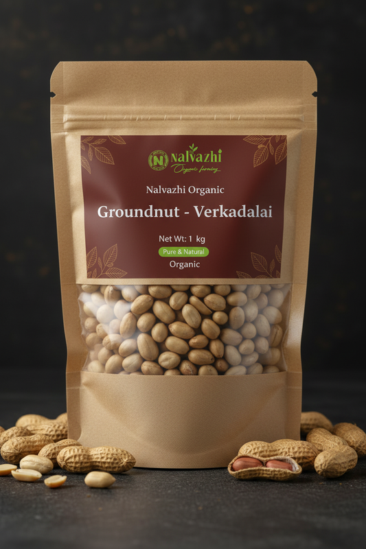 Nalvazhi Organic Groundnut Verkadalai 1kg kraft pouch packaging