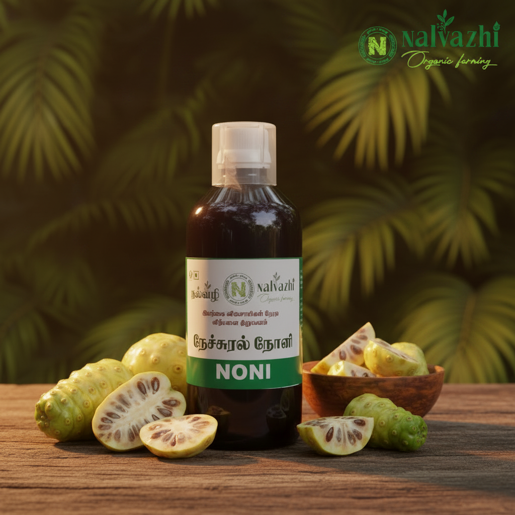 Nalvazhi Noni Juice bottle with logo
