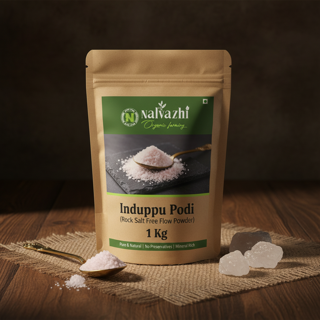 Induppu Podi Rock Salt Free Flow Powder 1kg Pack - Nalvazhi Organic