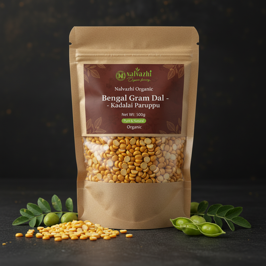 Nalvazhi Organic Bengal Gram Dal Kadalai Paruppu 500gm kraft pouch packaging