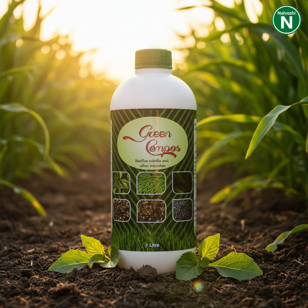 Nalvazhi Green Compos Bio Fertilizer 1 Litre bottle in farm field
