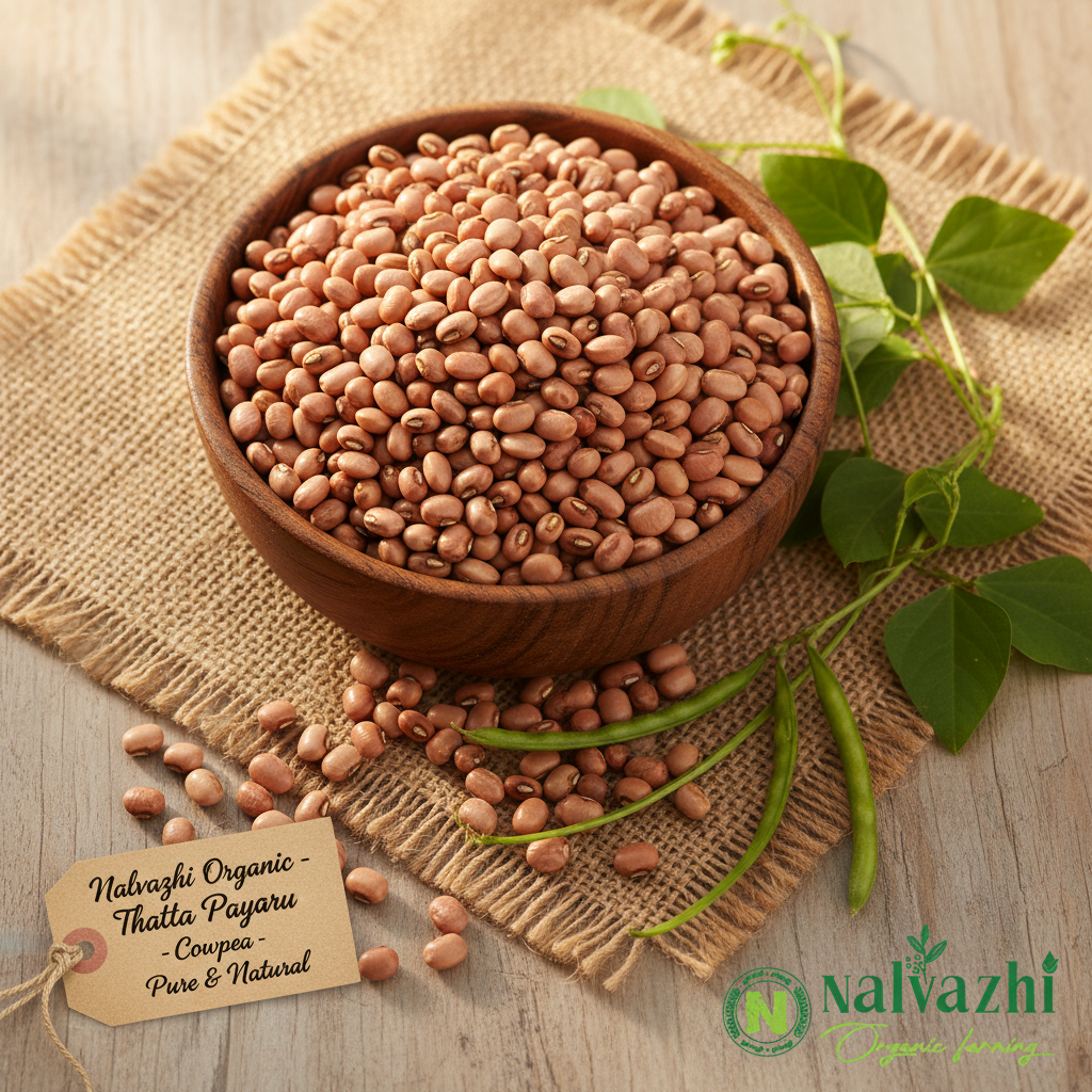Nalvazhi Organic Thatta Payaru in wooden bowl with natural background