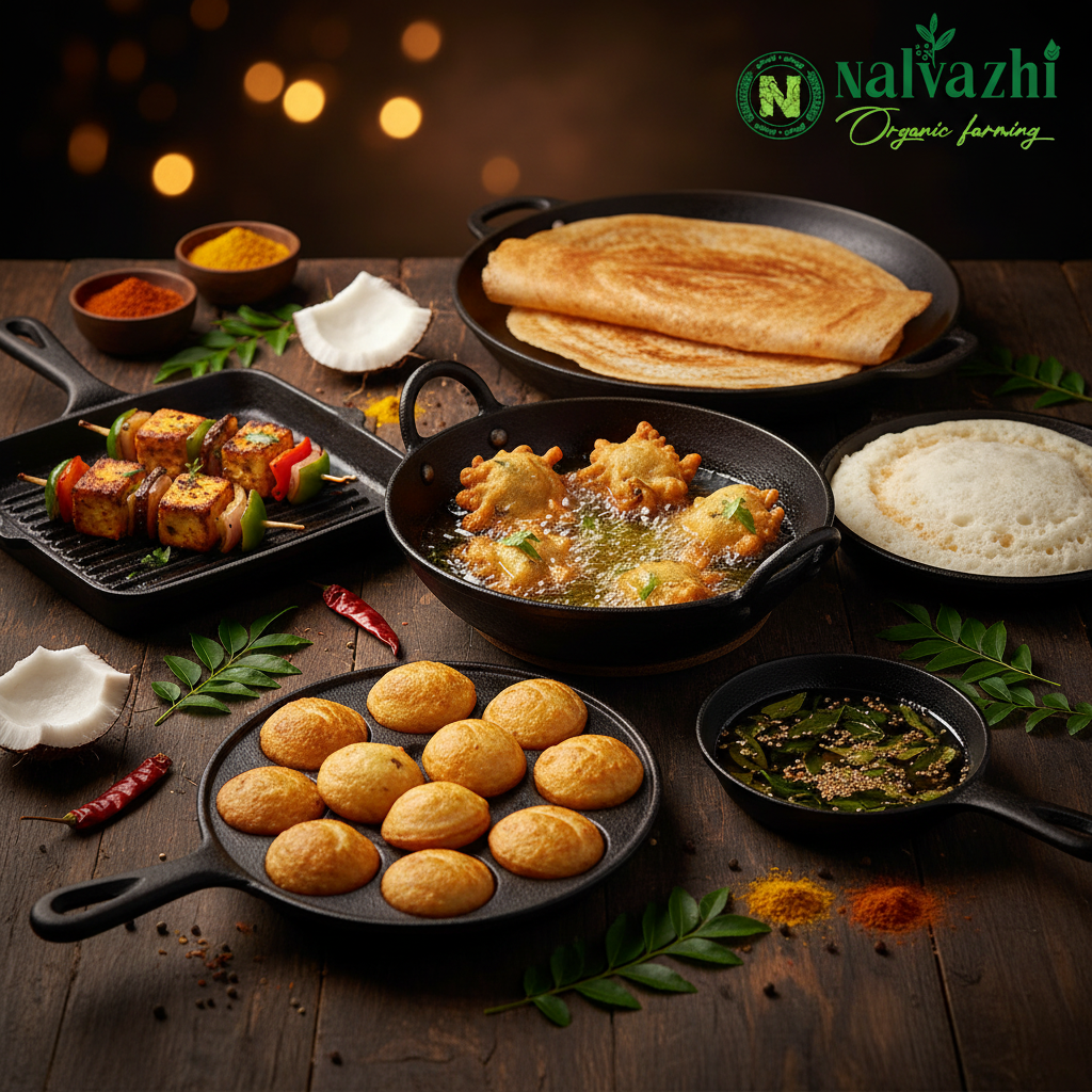 Cast Iron Utensils Collection with Food