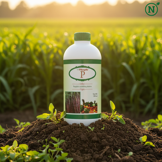 Nalvazhi Green Phospho Phosphate Solubilizing Bacteria 500ml bottle in farm field