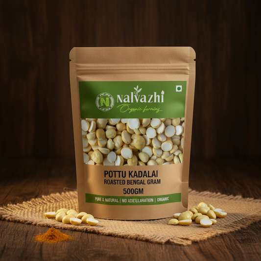 Pottu Kadalai - Organic Roasted Bengal Gram 500g Pack by Nalvazhi Organic Farming