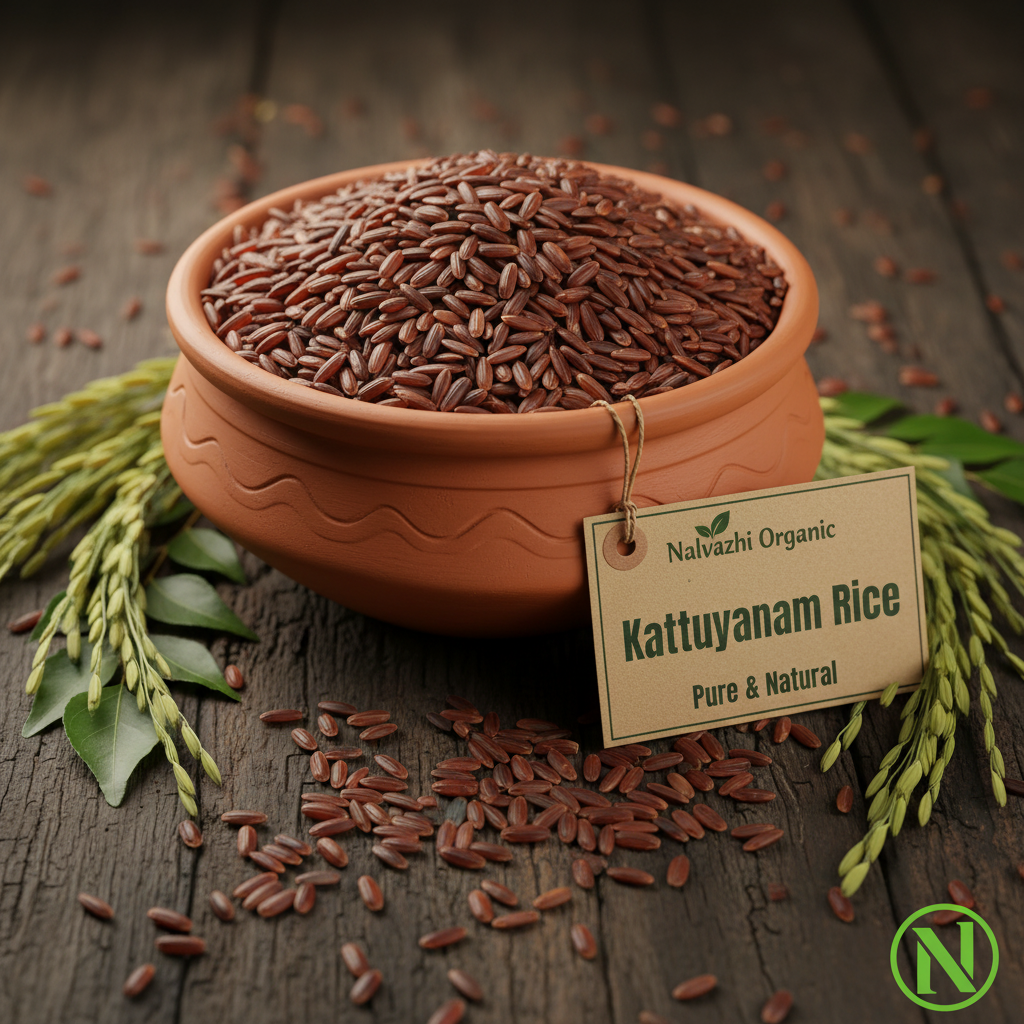 Kattuyanam rice in traditional terracotta bowl