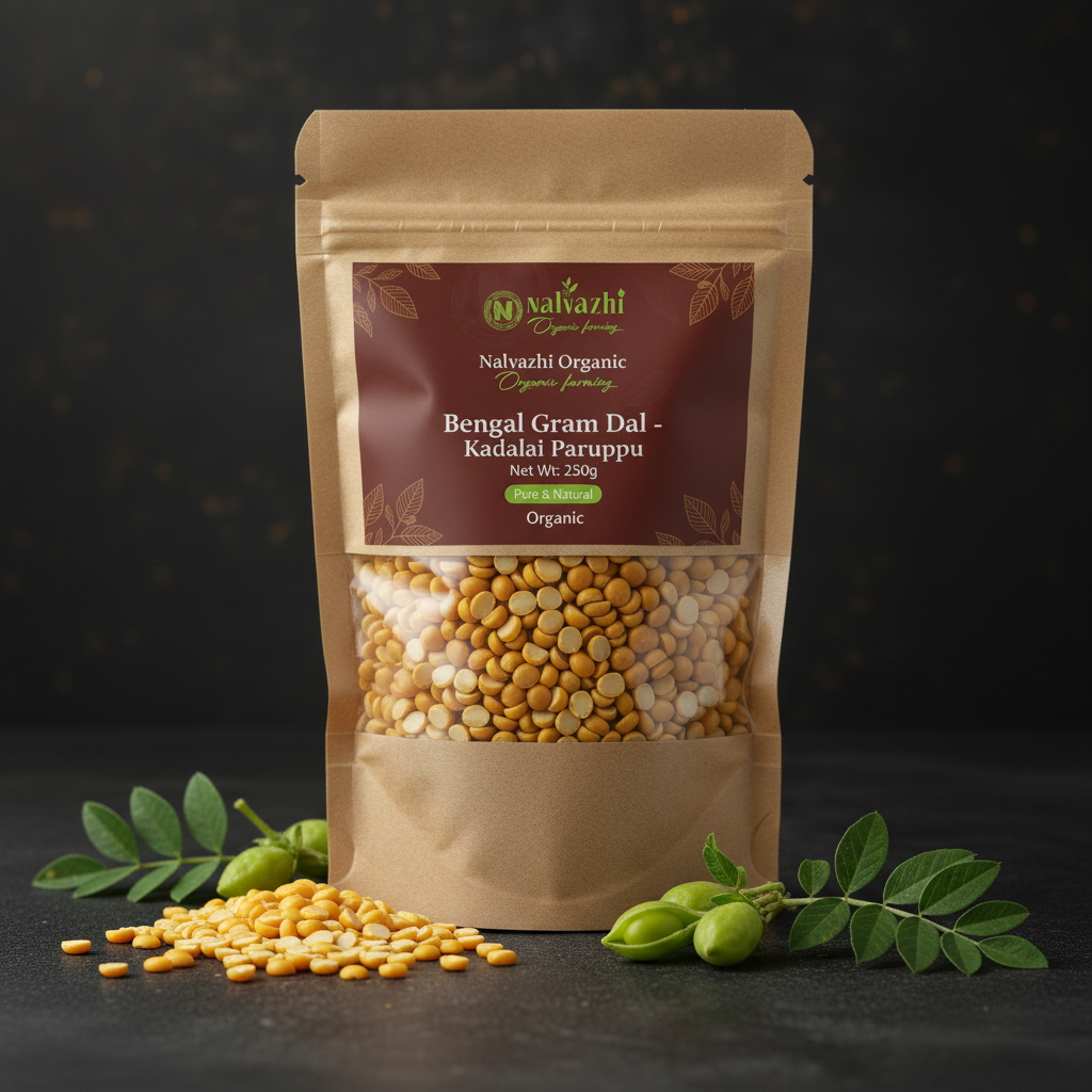 Nalvazhi Organic Bengal Gram Dal Kadalai Paruppu 250gm kraft pouch packaging