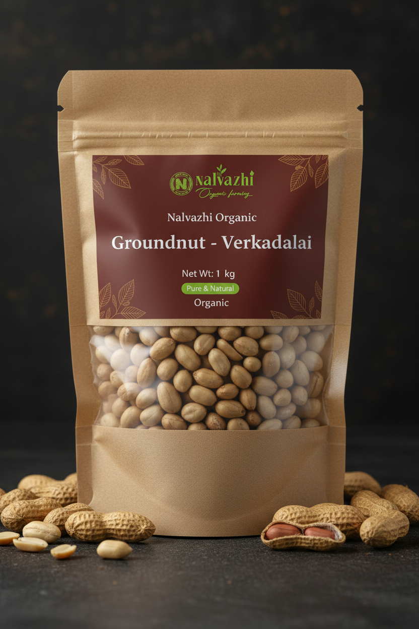 Nalvazhi Organic Groundnut Verkadalai 1kg kraft pouch packaging
