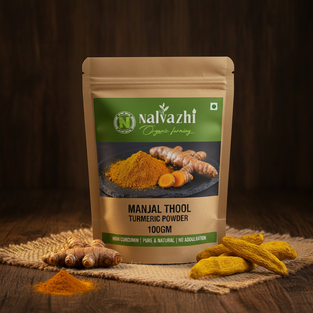 Manjal Thool - Organic Turmeric Powder 100g Pack by Nalvazhi Organic Farming