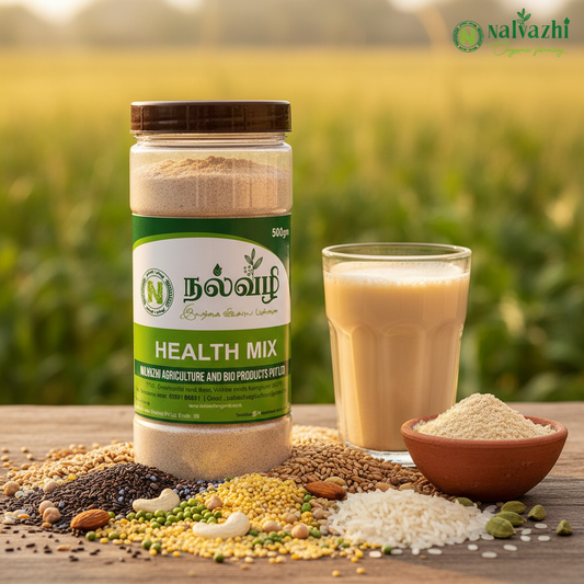 Nalvazhi Health Mix jar with mixed grains and creamy health drink