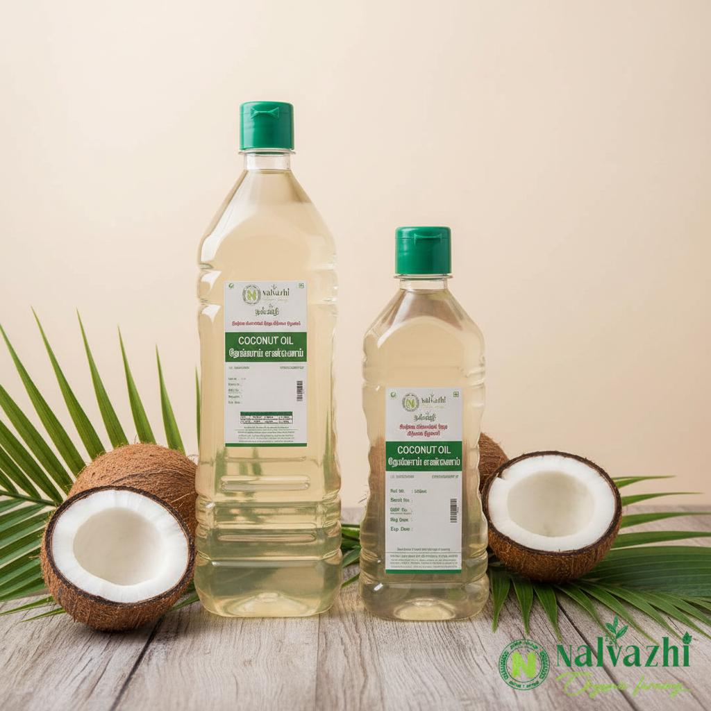 Nalvazhi Coconut Oil - 1 Litre and 500ml bottles together