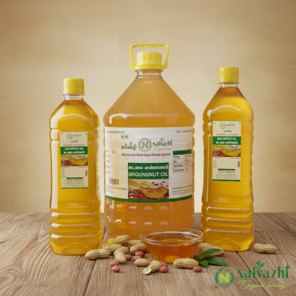 Nalvazhi Groundnut Oil all three sizes 500ml 1L and 5L together