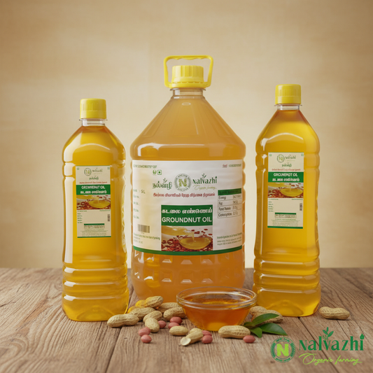 Nalvazhi Groundnut Oil all three sizes 500ml 1L and 5L together