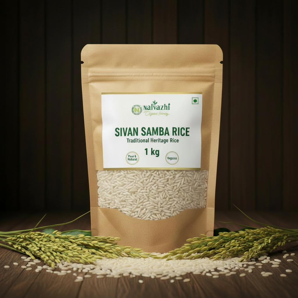 Sivan Samba Rice 1kg kraft zip-lock pouch - Nalvazhi Organic