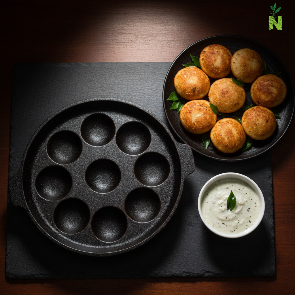 Cast Iron Paniyarakal 9 Pit with Serving Plate - Nalvazhi Organic
