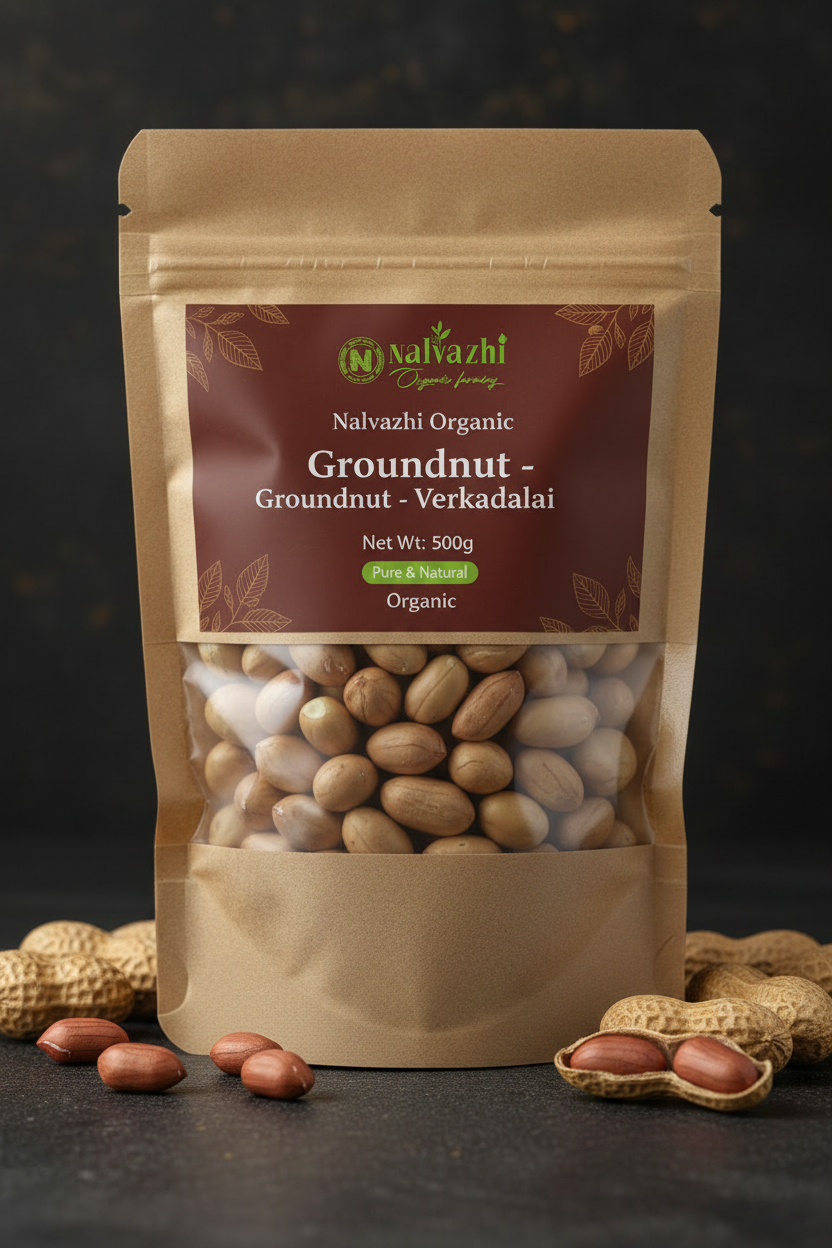 Nalvazhi Organic Groundnut Verkadalai 500gm kraft pouch packaging