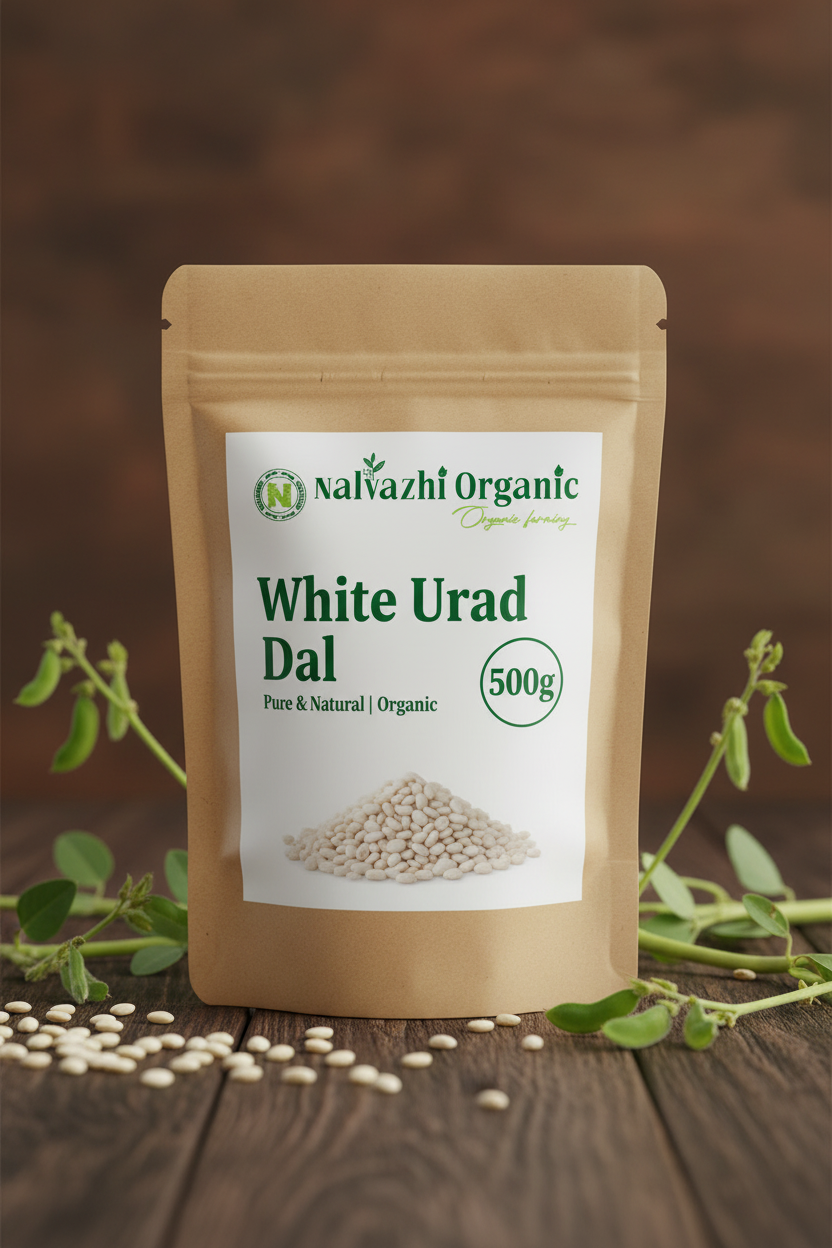 White Urad Dal 500g Packet - Nalvazhi Organic