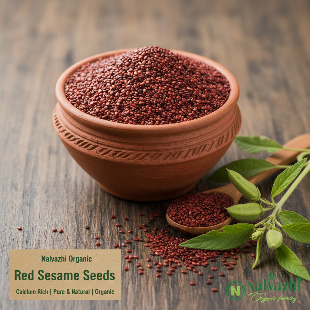 Red Sesame Seeds with sesame plant - Nalvazhi Organic