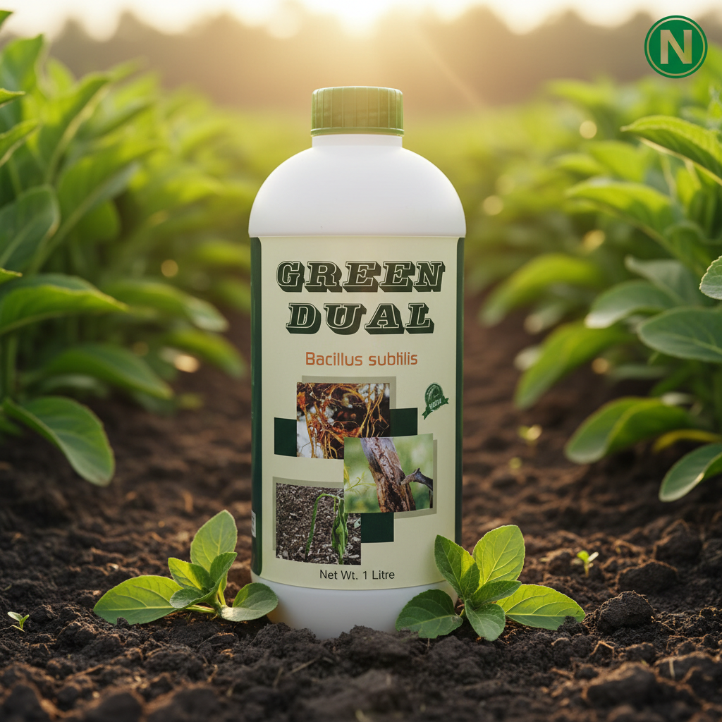 Nalvazhi Green Dual Bacillus subtilis Biopesticide 1 Litre bottle in farm field