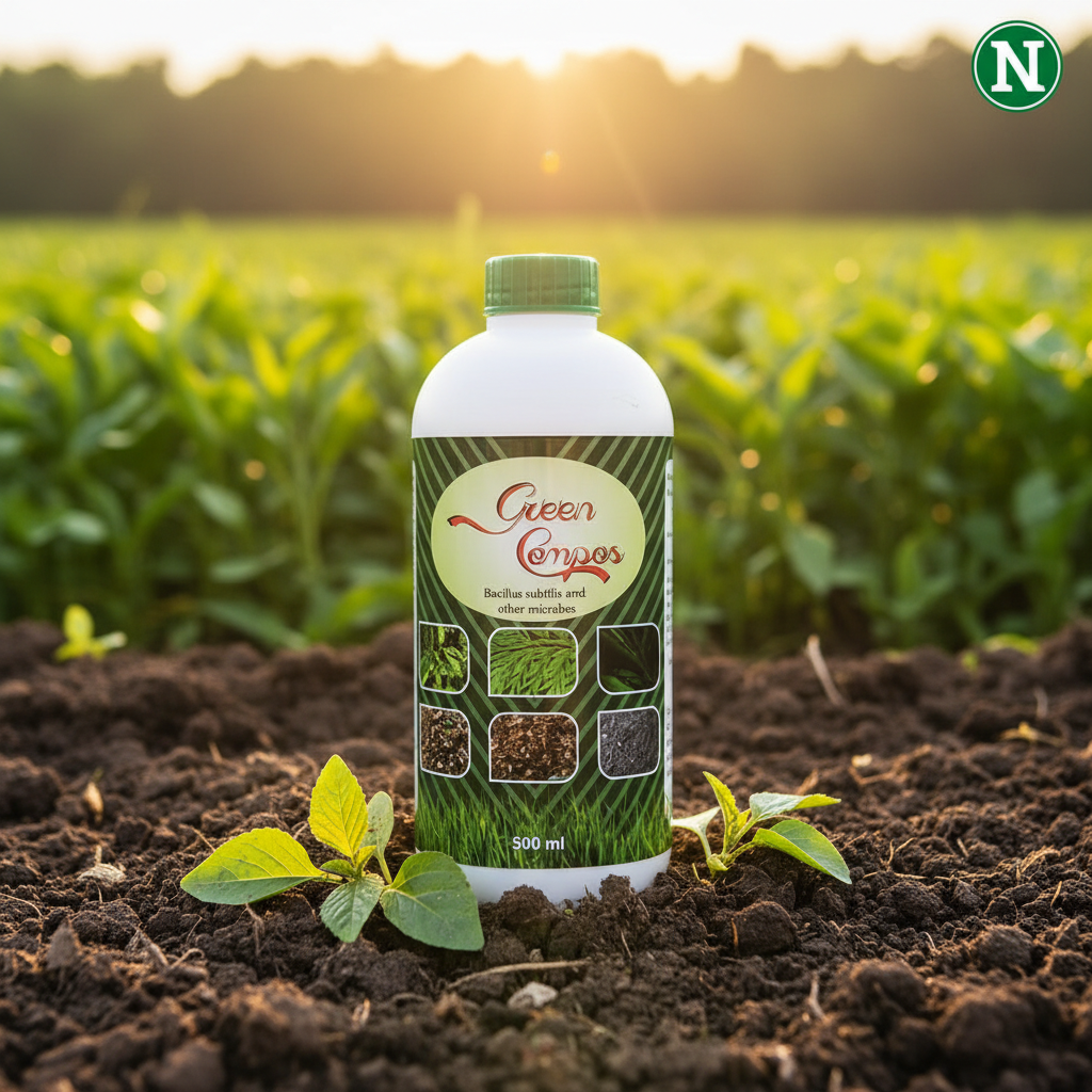 Nalvazhi Green Compos Bio Fertilizer 500ml bottle in farm field