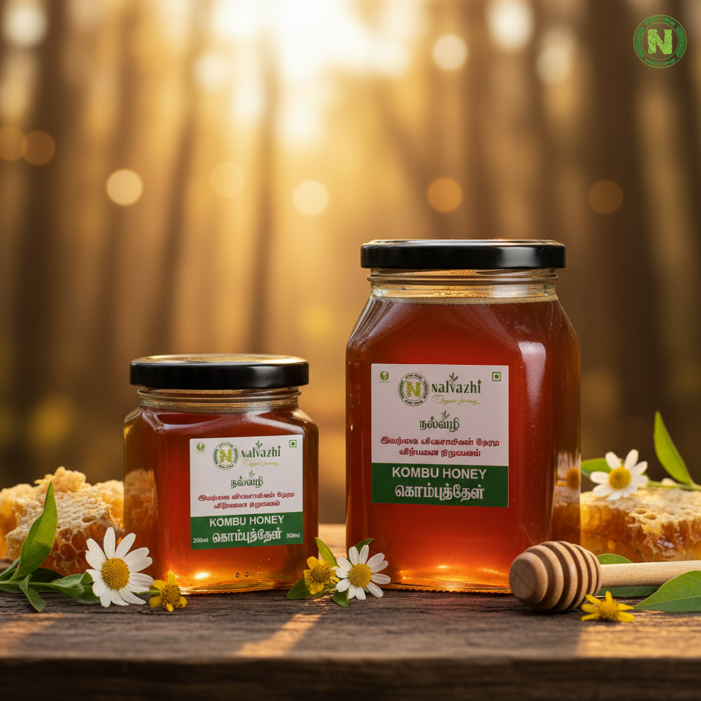 Nalvazhi Wild Forest Kombu Honey - 250ml and 500ml jars side by side