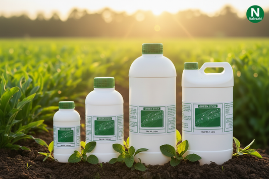 Nalvazhi Green Stick Organic Sticker Spreader all 4 sizes 250ml 500ml 1 Litre 5 Litre together in farm field