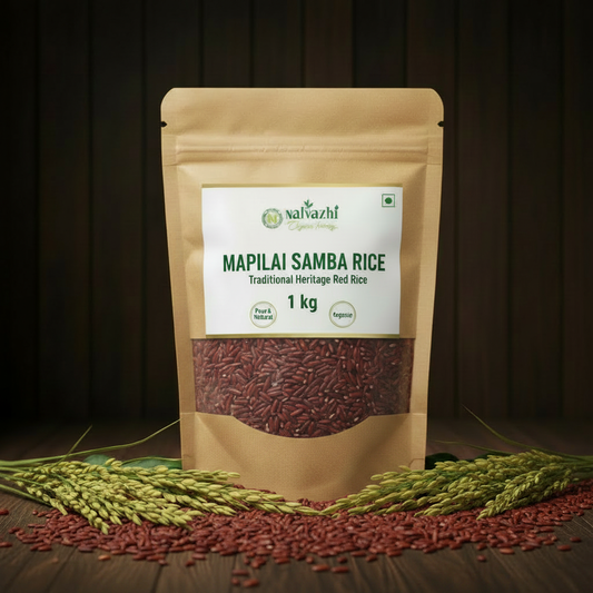 Mapilai Samba Rice 1kg kraft zip-lock pouch with clear window - Nalvazhi Organic