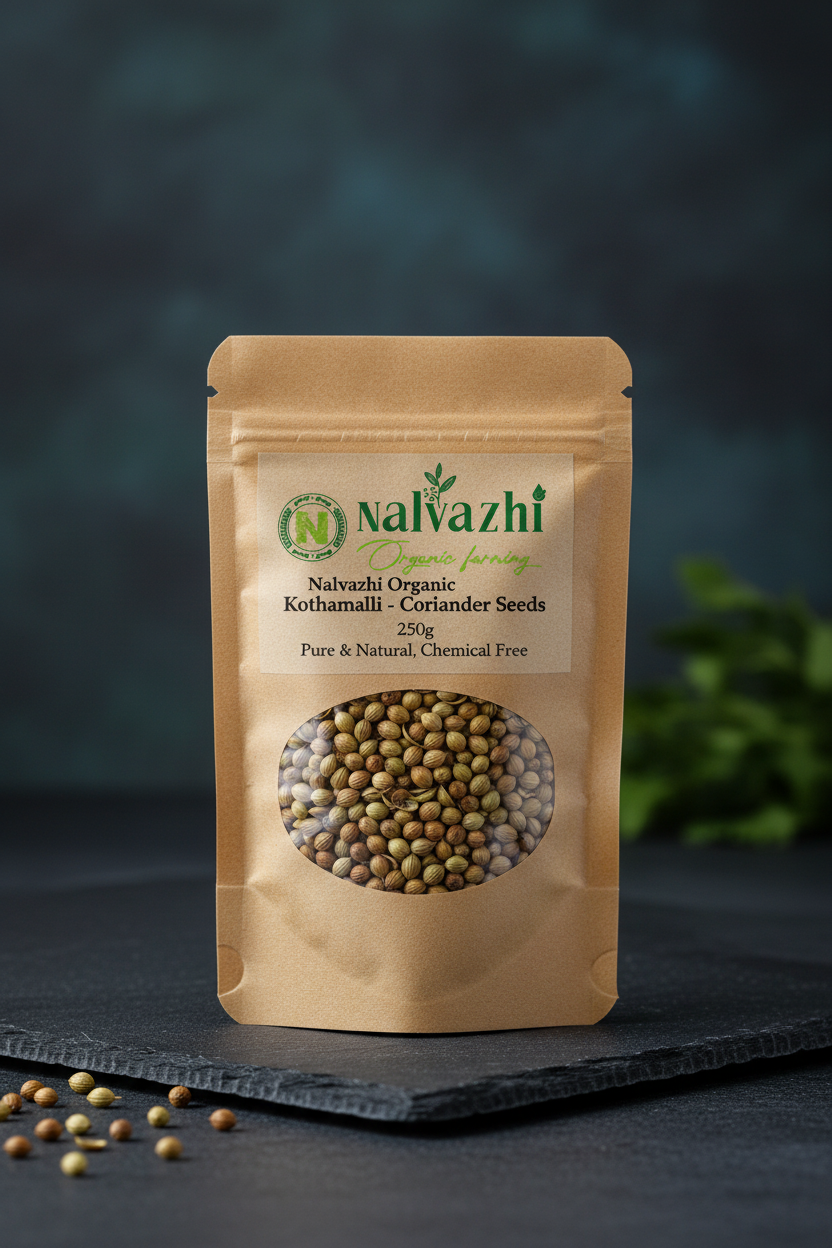 Nalvazhi Organic Kothamalli Coriander Seeds 250g kraft pouch