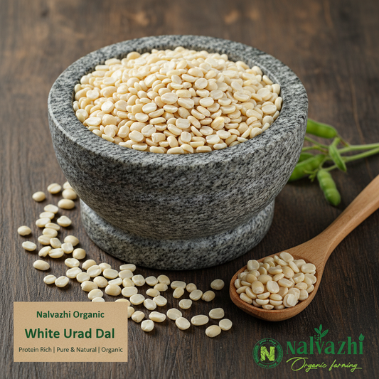 White Urad Dal Split in Stone Granite Bowl - Nalvazhi Organic