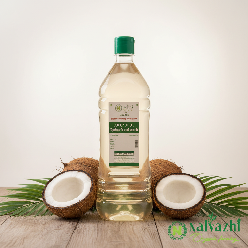 Nalvazhi Coconut Oil 1 Litre - Clear Glass Bottle