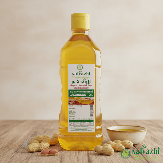 Nalvazhi Groundnut Oil 500ml - Golden Yellow