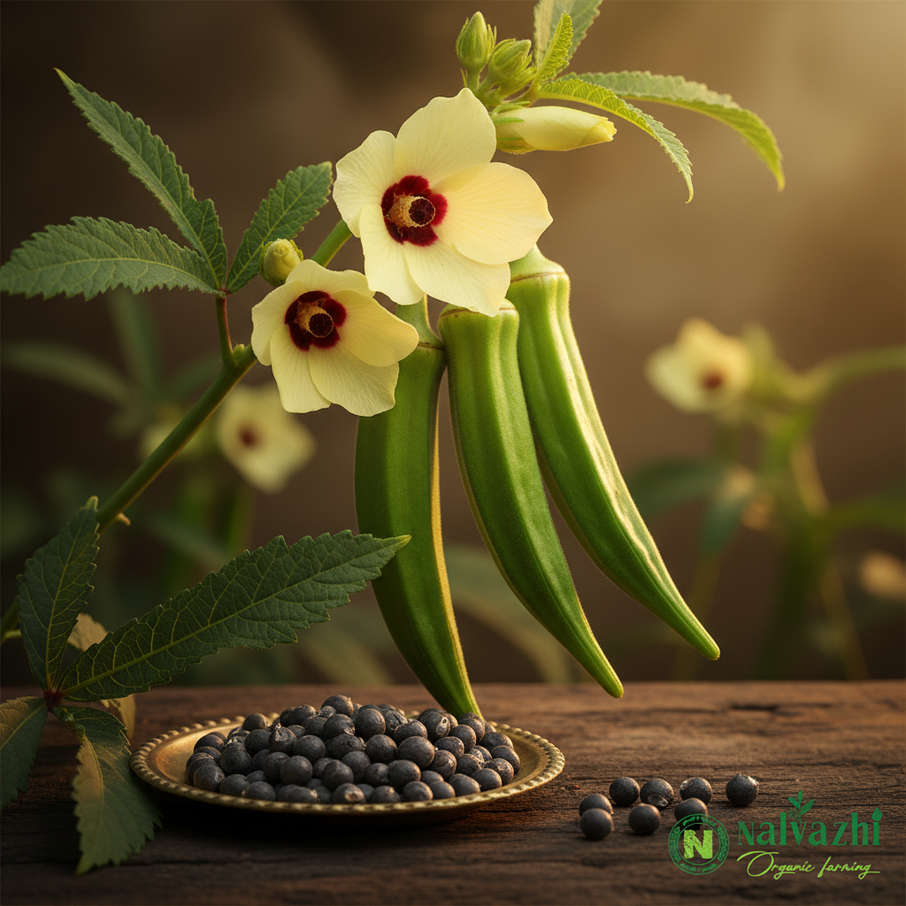 Okra (Vendakkai) — Correct Dark Seeds Cinematic Shot